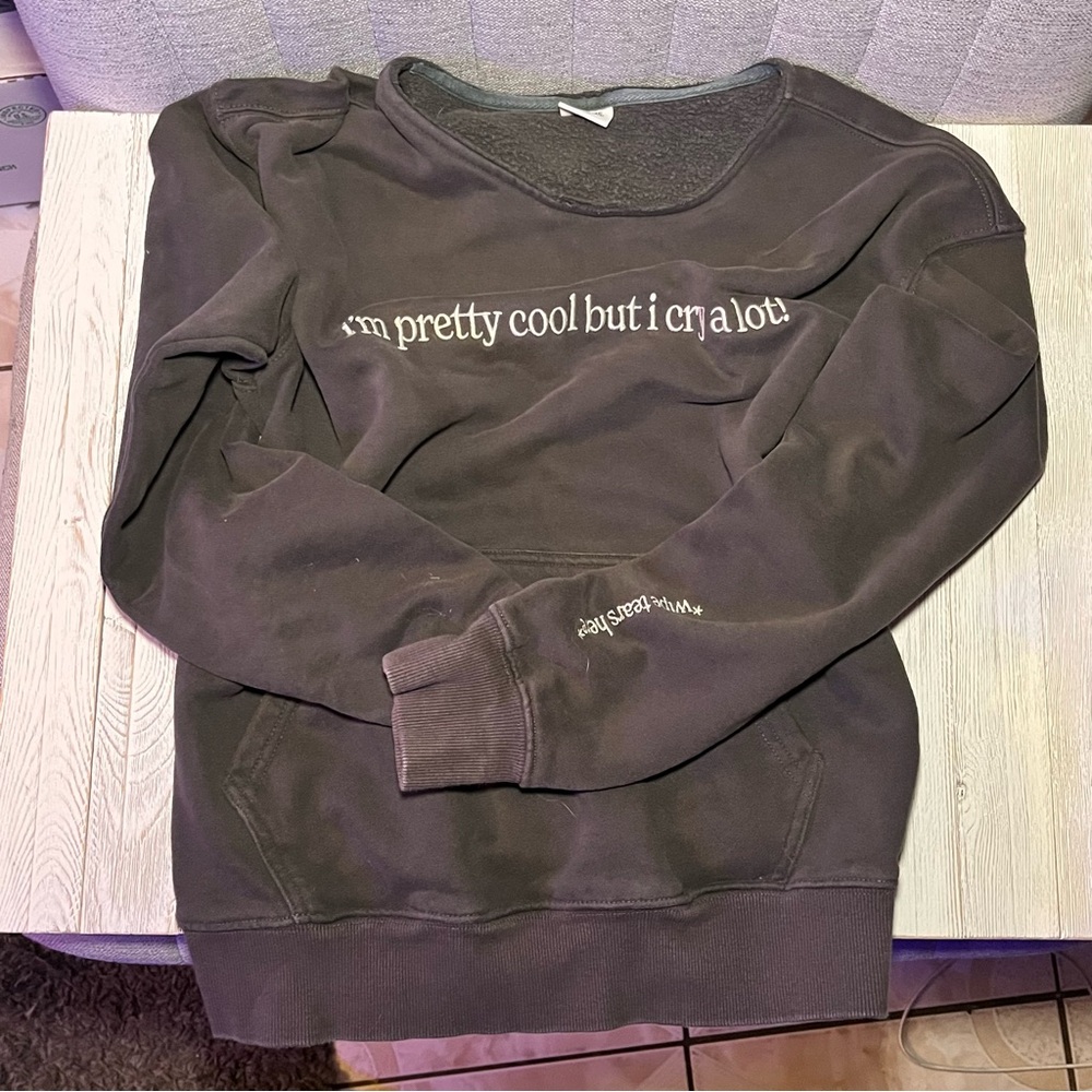 Trendy Slogan Crew Neck Sweater - Charcoal